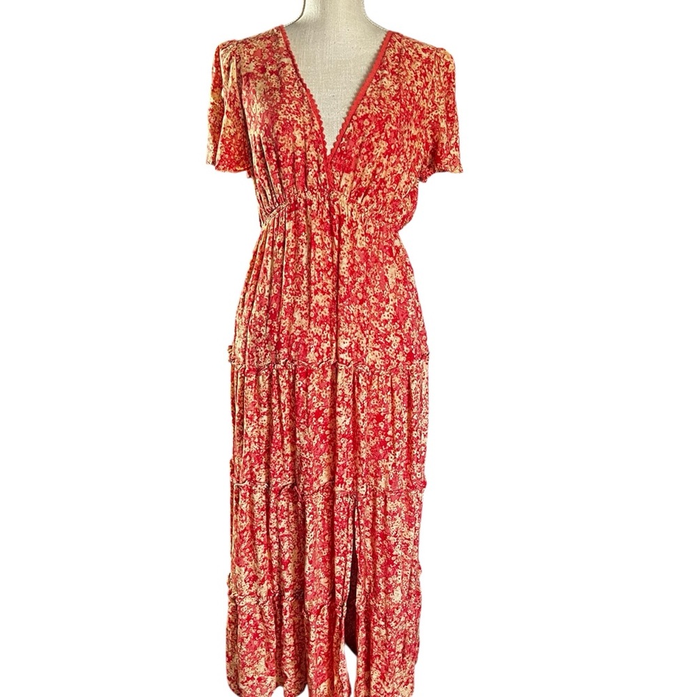 Penelope Rose Red Floral V-Neck Maxi Dress